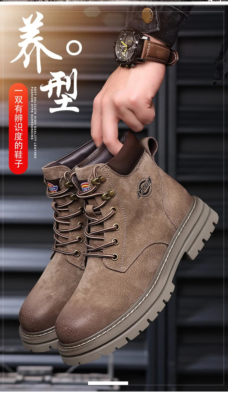 Genuine Leather Men Boots Outdoor Casual Shoes for Men Platform Boots Ankle Boots High Quality Men Shoes Male Moto Shoes
