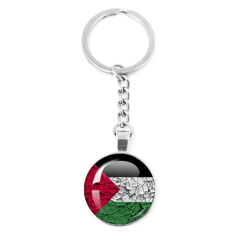 Palestine Nation Flag Emblem Personalized Art Patterns 25mm Glass Cabohcon Keychain Key Rings for Women Men Jewelry Gift