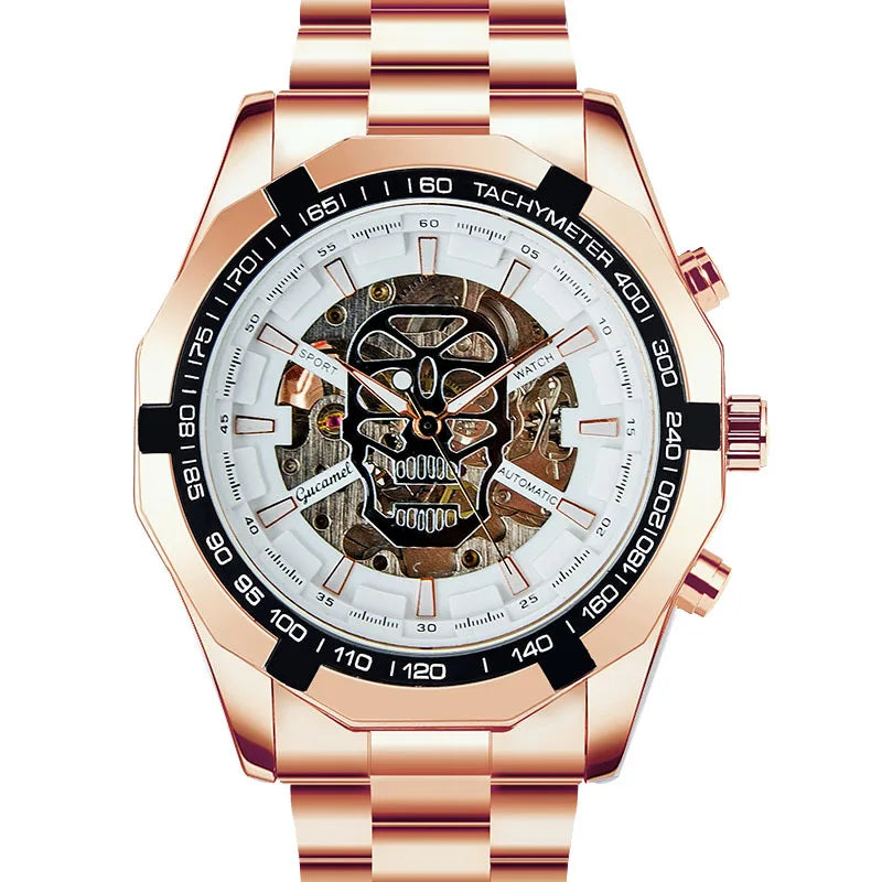 Automatic mechanical watch, fashionable hollow gold automatic mechanical watch, hot-selling business skull watch
