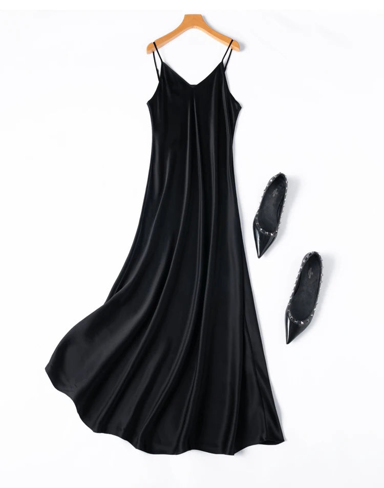 Tcyeek 100% Natural Mulberry Silk Long Dress 21MM Real Silk Summer Dresses for Women 2026 Elegant Dresses Womens Clothing Платье