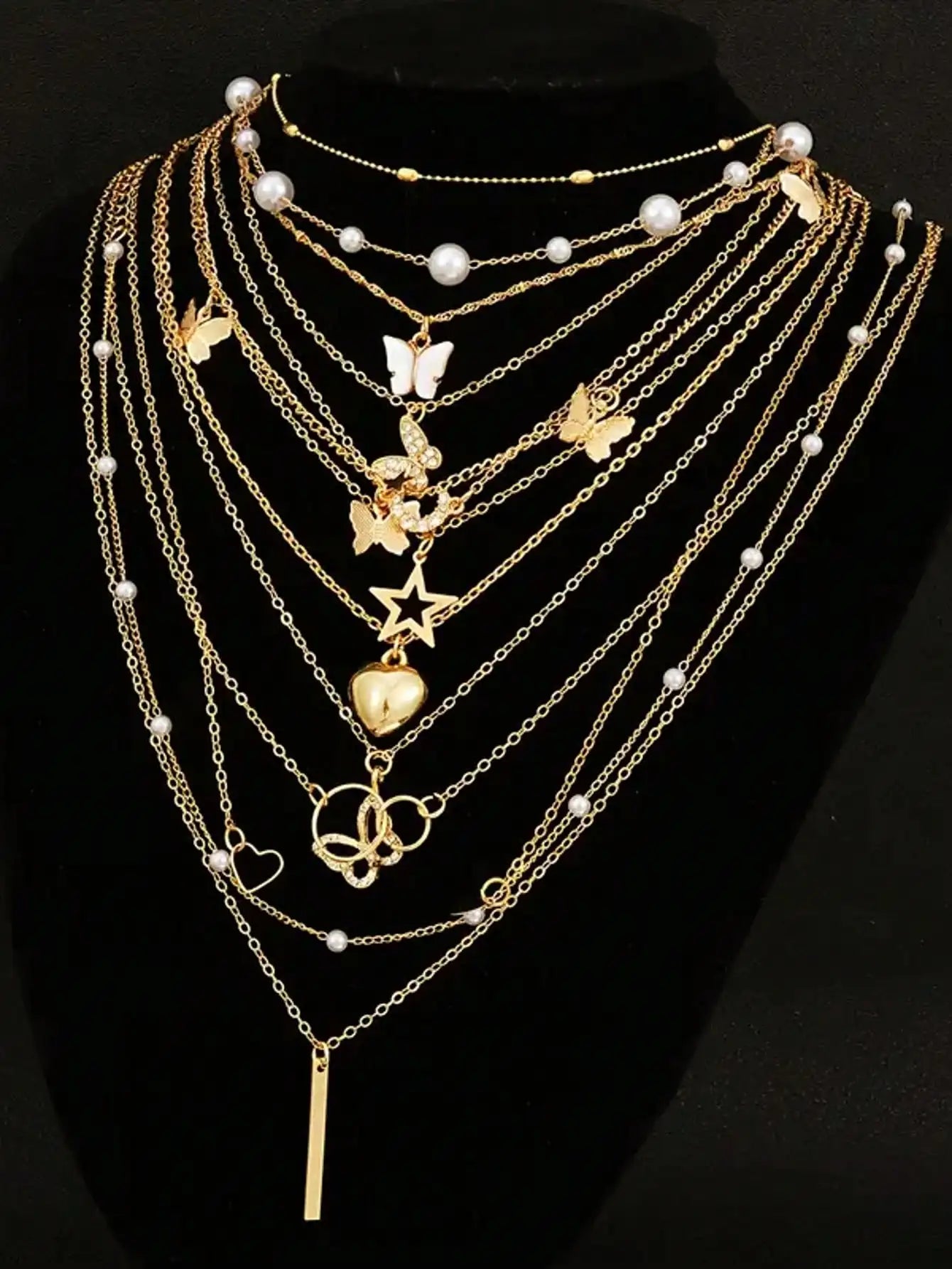 11/5-piece fashionable women's multi piece necklace set suitable for outdoor wear and beach vacations