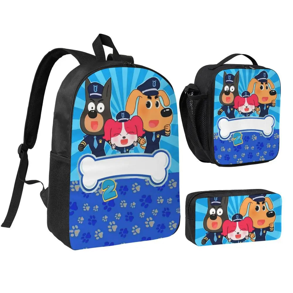 Sheriff Labrador Backpack Student Boys Girls BookBag School Bag Computer Shoulder Bags 3ps Insulated Lunch Bag Pencil Case