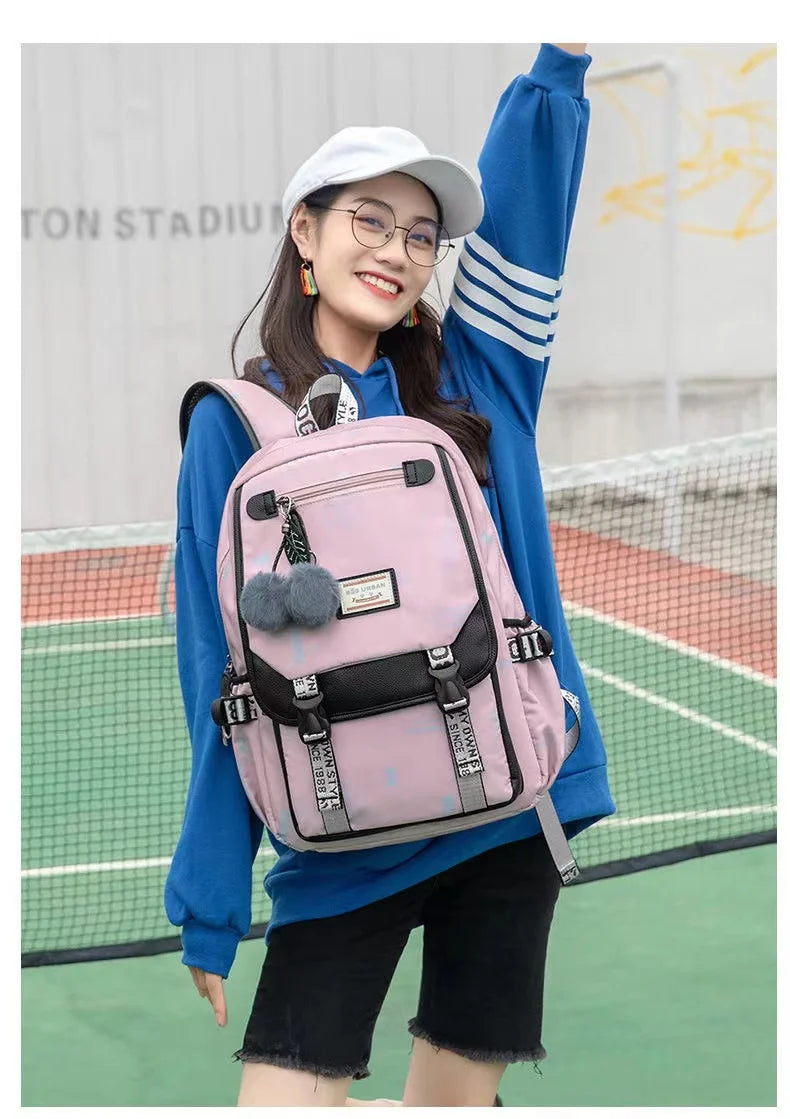 Large School Bags for Teenage Girls Canvas Schoolbag Student Book Bag Fashion Black Pink Teen School Backpack