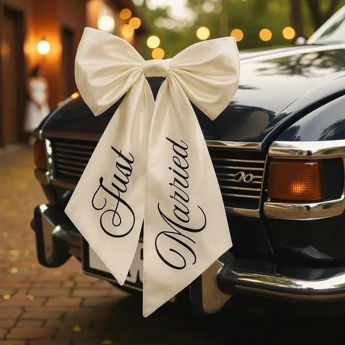 Just Married Car Bow With Ribbon Elegant Wedding Car Decor Lovely Accessory For Wedding Day Bridal Shower Newlywed Vehicle Decor