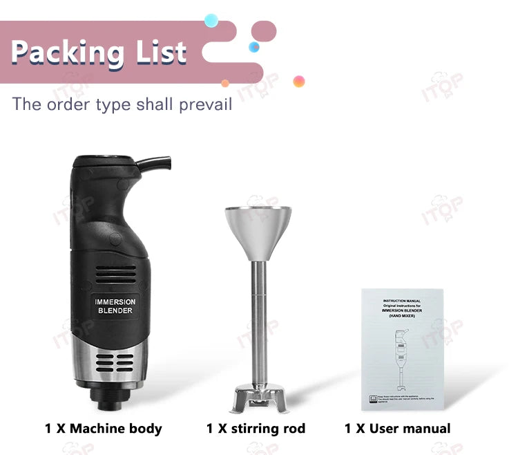 ITOP Handheld Blender 220W 250W Immersion Blender Stick Food Mixer Durable Commercial/ Household Use 8 Files Speed 4000-18000RPM