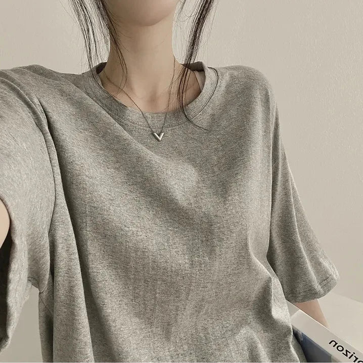 T-shirt for Women in Summer 2025 Slit Black Top Ins Pure Cotton Cotton Mother Simple Loose Long Short Sleeve High Elastic