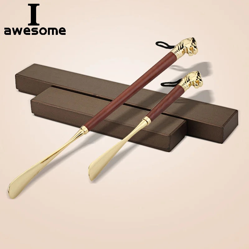 High-quality Delicate Lion Horse Head Metal Shoe Horn Luxury Shoe Pull-on Non-bending Alloy Solid Wood Shoes Pull-on Apparatus