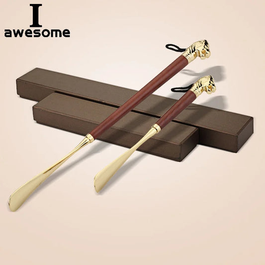High-quality Delicate Lion Horse Head Metal Shoe Horn Luxury Shoe Pull-on Non-bending Alloy Solid Wood Shoes Pull-on Apparatus
