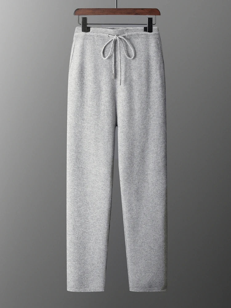 100% Pure Wool Sweater Suit Men's  Hooded Cardigan Wool Pants Thick Warm Knitwear Autumn Winter Smart Casual Trousers Hoodie