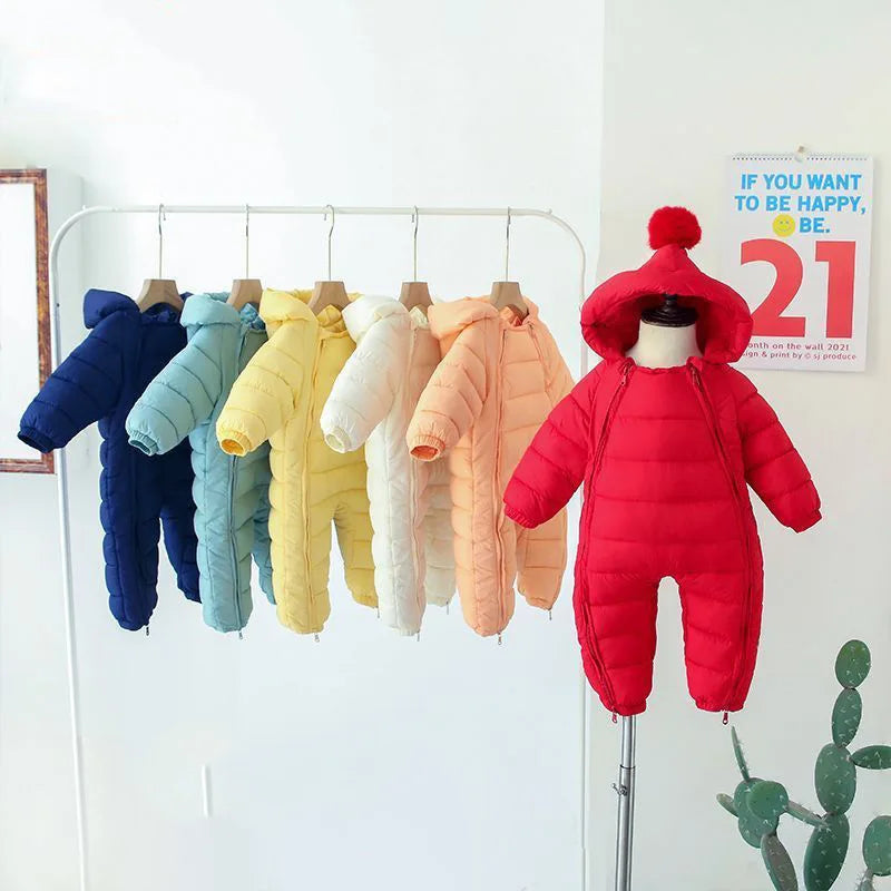 New newborn baby clothes jumpsuit baby solid color crawling clothes for boys and girls aged 0-3 winter cotton clothes for babies