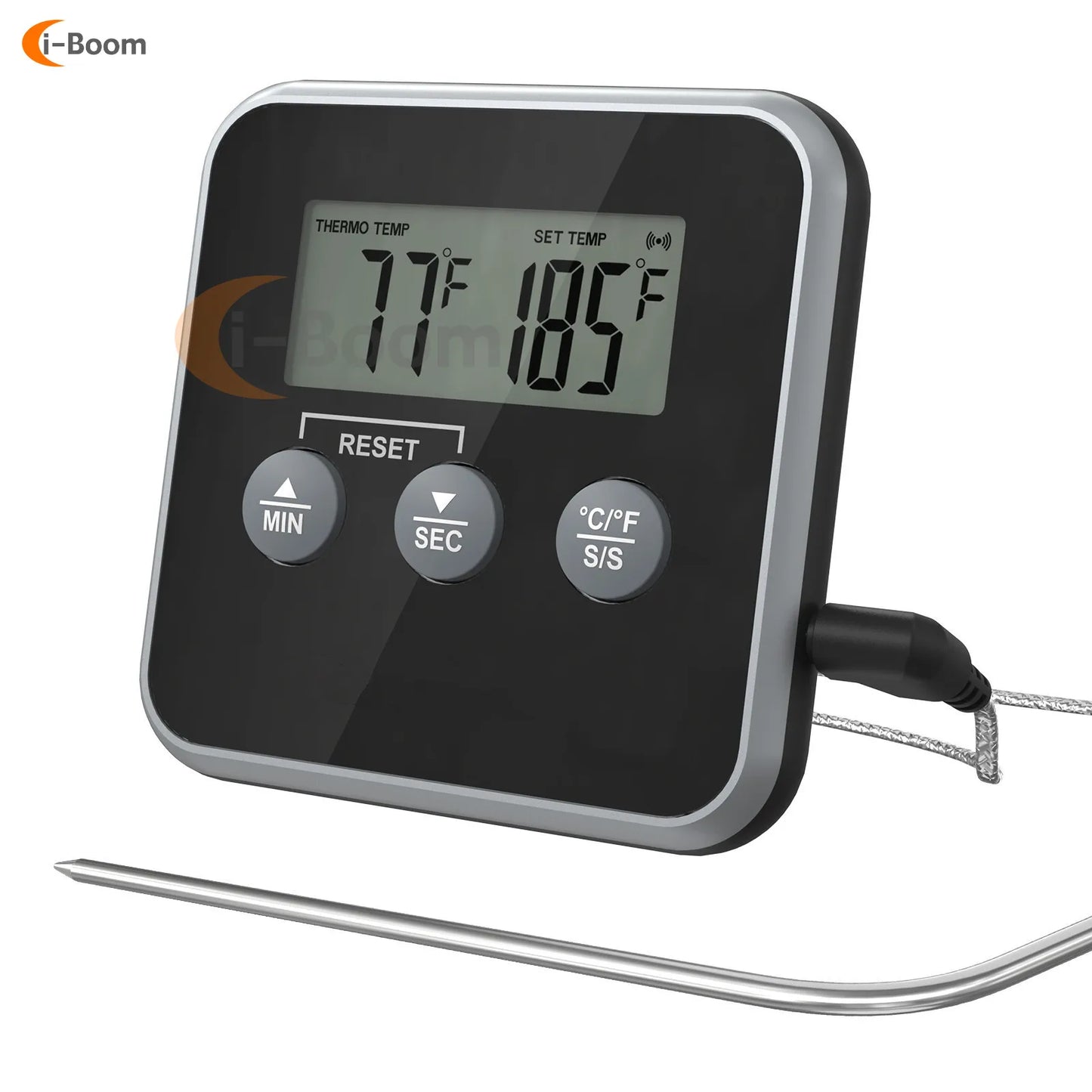 LED Digital Thermometer with Waterproof Probe BBQ Oven Temperature Inspection Instrument Timer High Temperature Alarm
