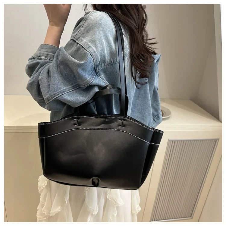 Women Tote Bag Underarm Bag Large Capacity PU Leather Shoulder Bags Vintage Solid Crossbody Bag Trendy Briefcase Bags with Purse