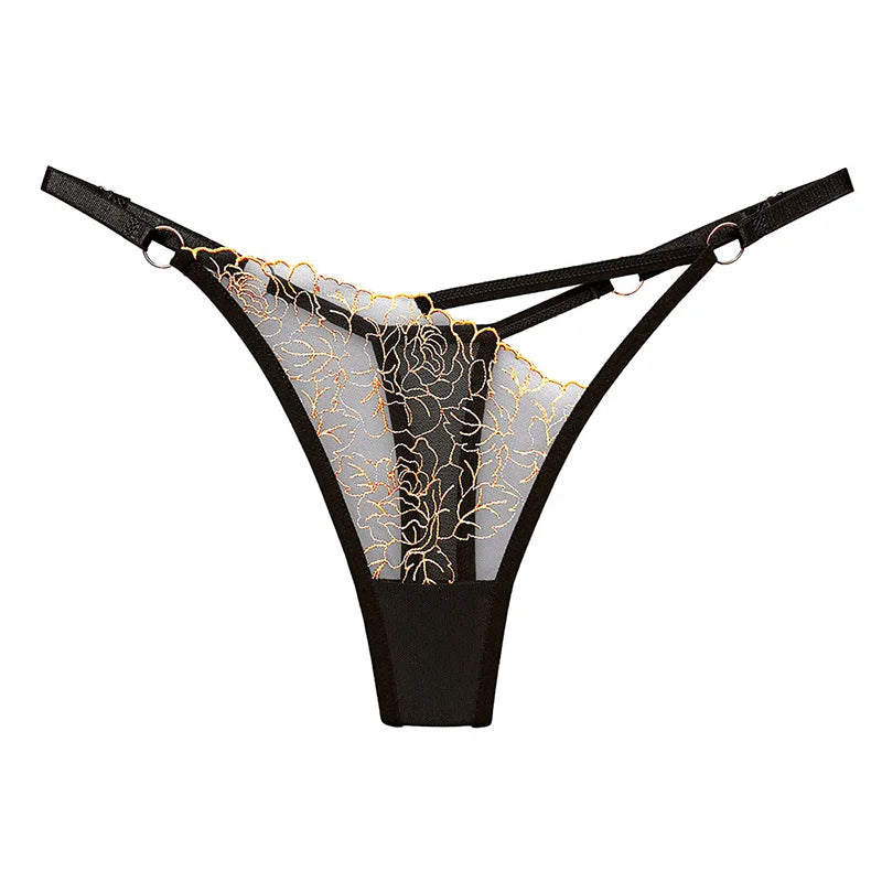 Sexy Lace Embroidery Thongs Women G strings Panties Transparent Mesh Underwear Ladies Briefs Adjustable Waist Culotte female