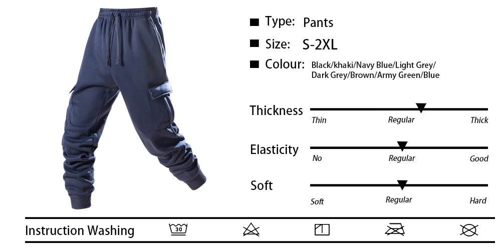 Spring Autumn Casual Sweatpants Men Drawstring Solid Color Cargo Pants Outdoor Running Pockets Trousers Male Daily Long Pants