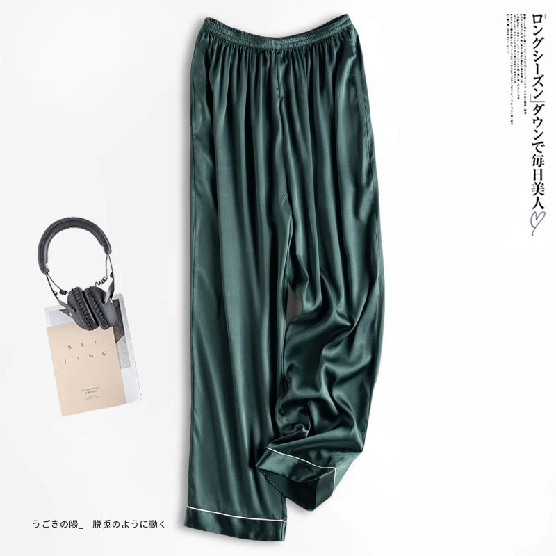 Ice Silk Sleep Pants Long Loose Fit Home Clothes for Men And Women plus Size Simulated Silk Single Piece Couple Home Pants