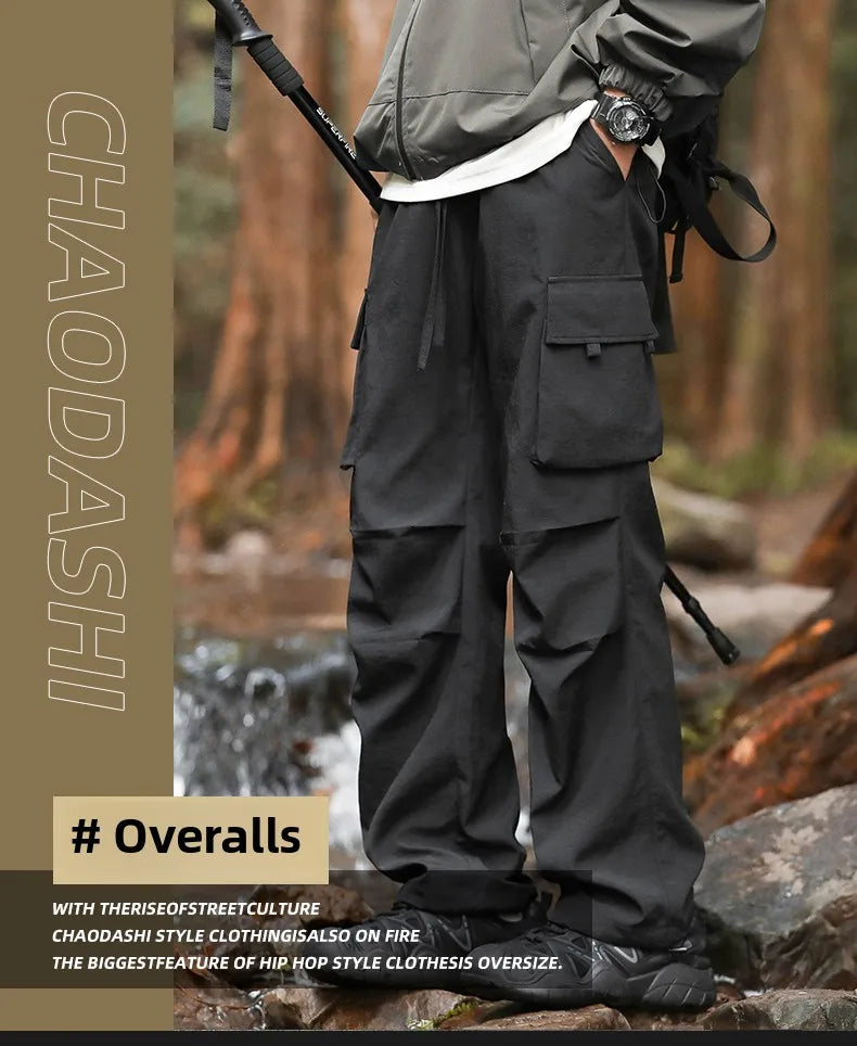 Pants men's four seasons tide loose work pants hundred straight sports paratrooper pants drawstring punch casual pants