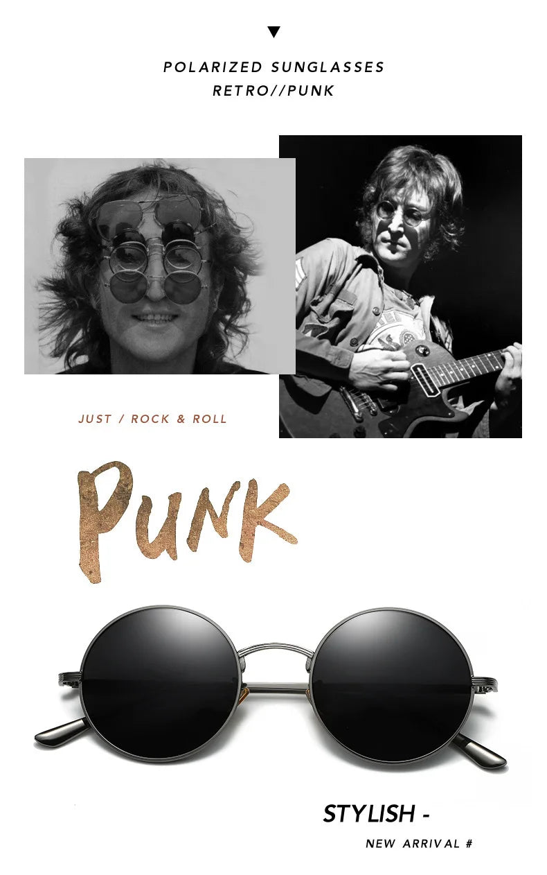 Men Polarized Sunglasses Retro Punk Style Metal Small Round Frame Sunblock Sun Glasses Drive Sports Outdoor Travel Eyewear T251