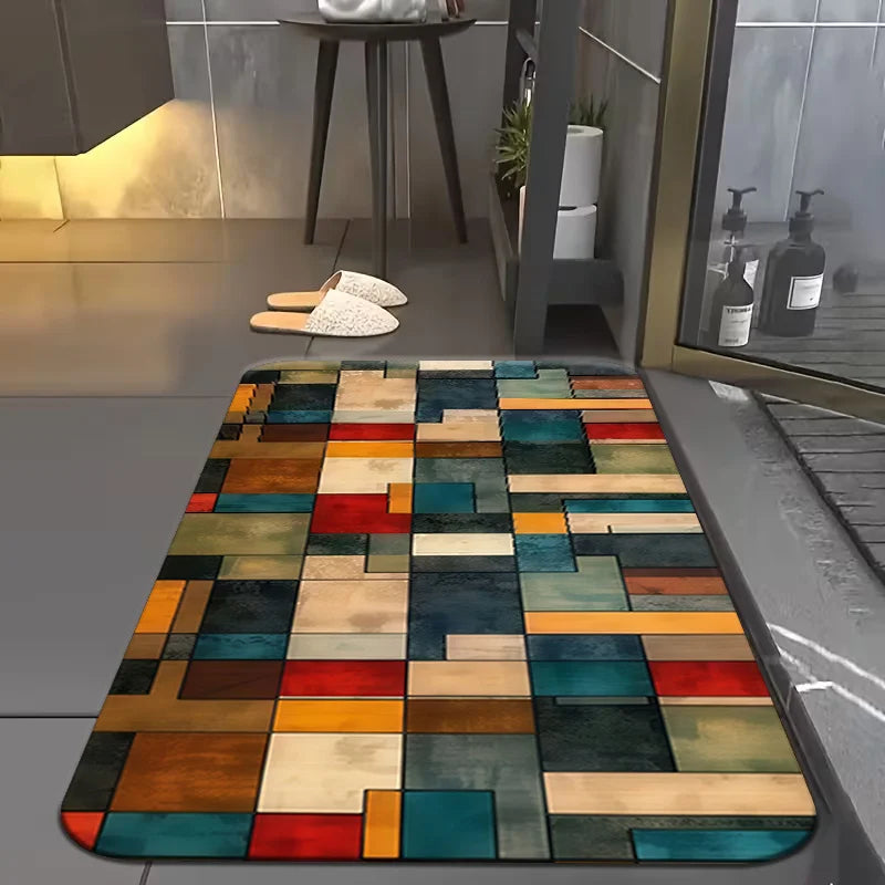Block-patterned design with elegant, stylish accents; a modern, high-end carpet suitable for various settings; soft