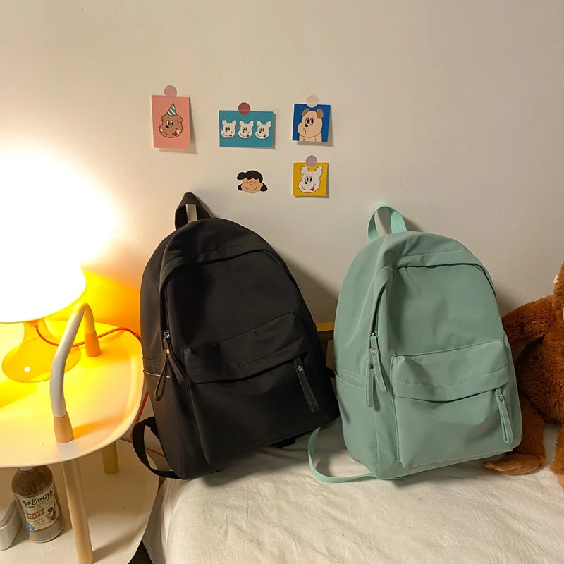 Simple Solid Color Backpack Women 2022 Waterproof Nylon School Bags For Teenager Girls Bookbag Lady Travel Backbag Shoulder Bag