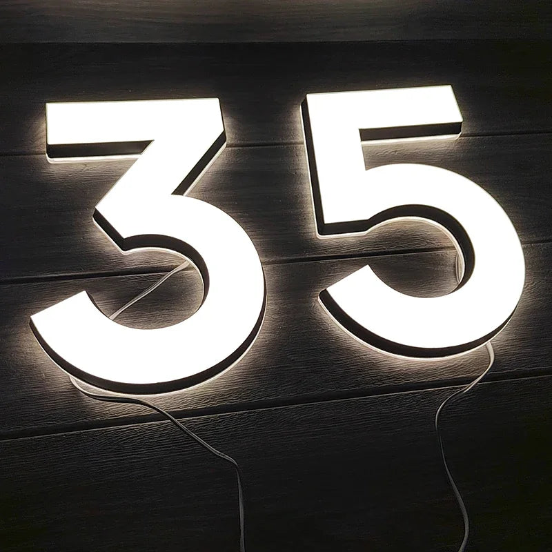 Custom LED House Number Outdoor Waterproof 3D Acrylic Illuminated House Sign Modern Residential Door Plates Lighted House Number