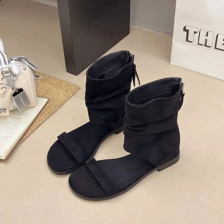 2025 Female Low Heel Footwear Gladiator Sandals Shoes For Women Zippers Fashion Open Toe Ladies Sandals Ankle Booties Shoe Pumps