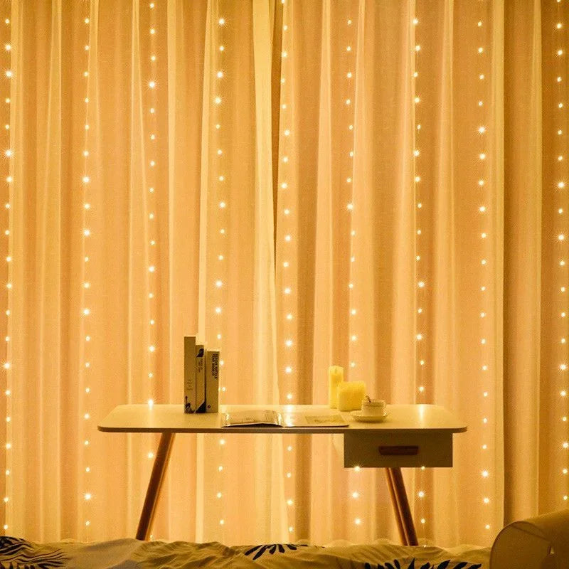 USB Plug Curtain LED String Lights 8 Modes Remote Control Holiday Wedding Fairy Garland Lights For Bedroom Living Room Decor