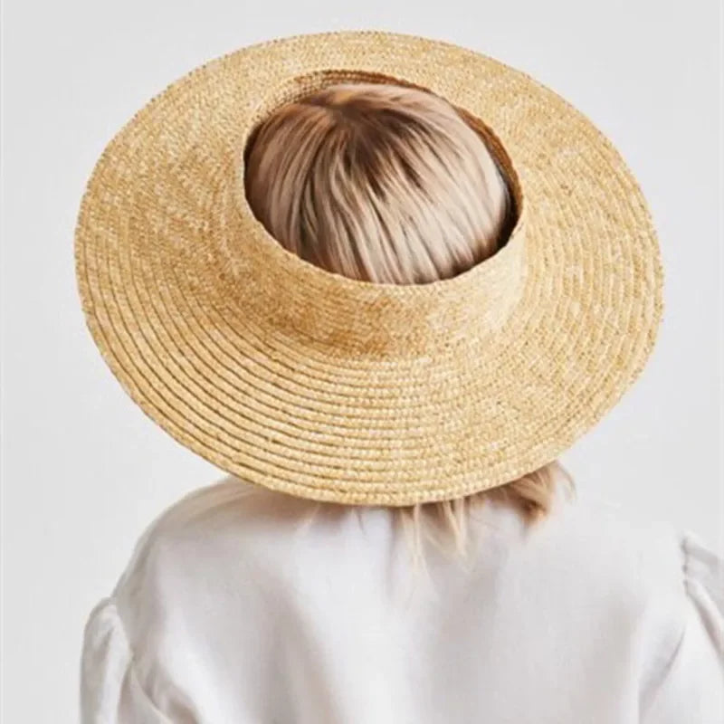 Summer Empty Top Round Sun Hats for Women Elegant Wide Large Brim Beach Straw Hat Casual Panama Caps Uv Protection Cap Sombrero