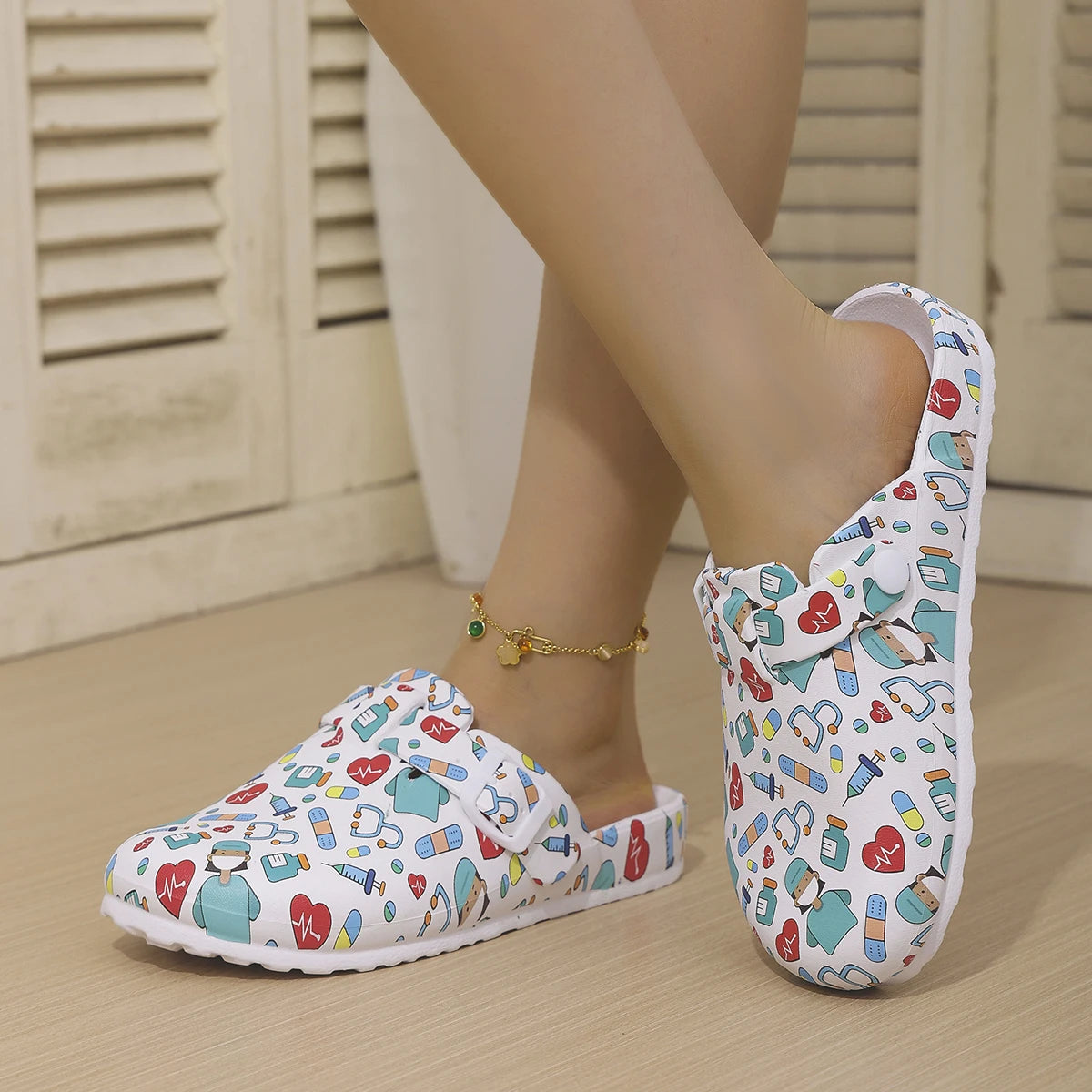 Women's Fashion Closed-Toe Shoes Cute Cartoon Patterns Thickened Soft Sole for Slip Resistance and Wear Resistance Lightweight a