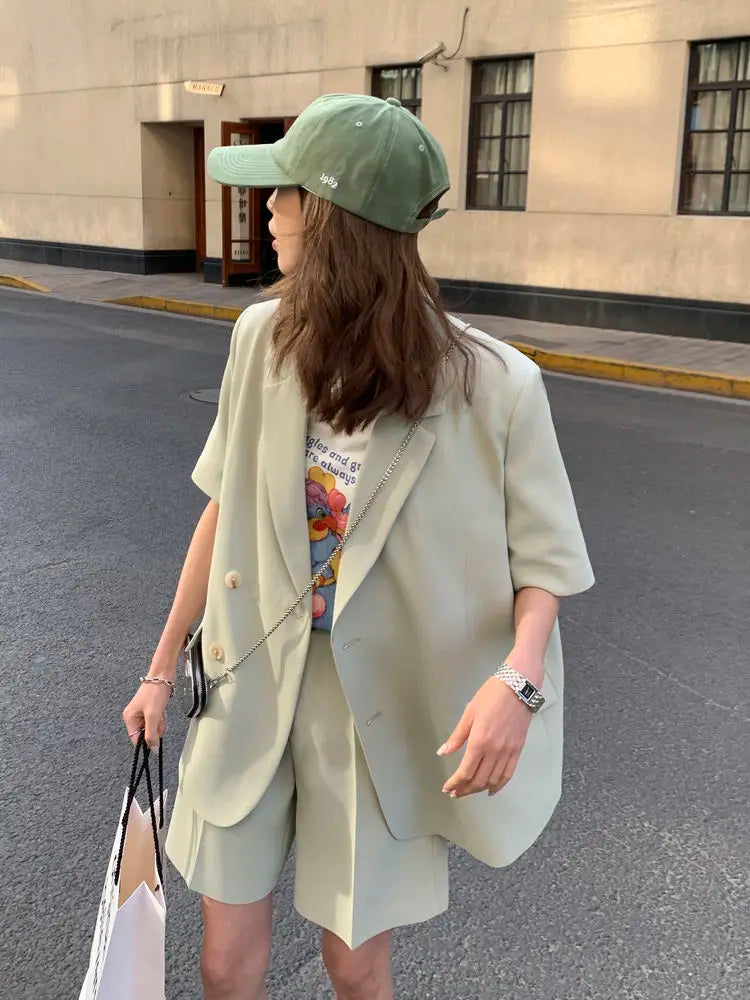 Pant Suits 2025 Spring and Summer Thin Casual Loose Short Sleeved Suit Jacket Women Suit Two-piece Set