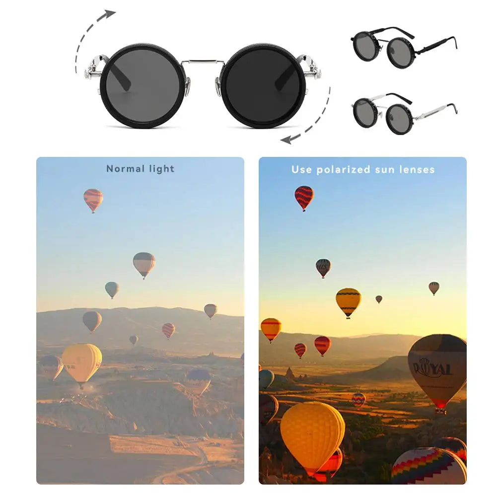 Polarized Round Sunglasses Men ND9 Adjustable Dimming Sun Glasses Women Retro Punk Fishing Eyeglasses Outdoor Shades UV400