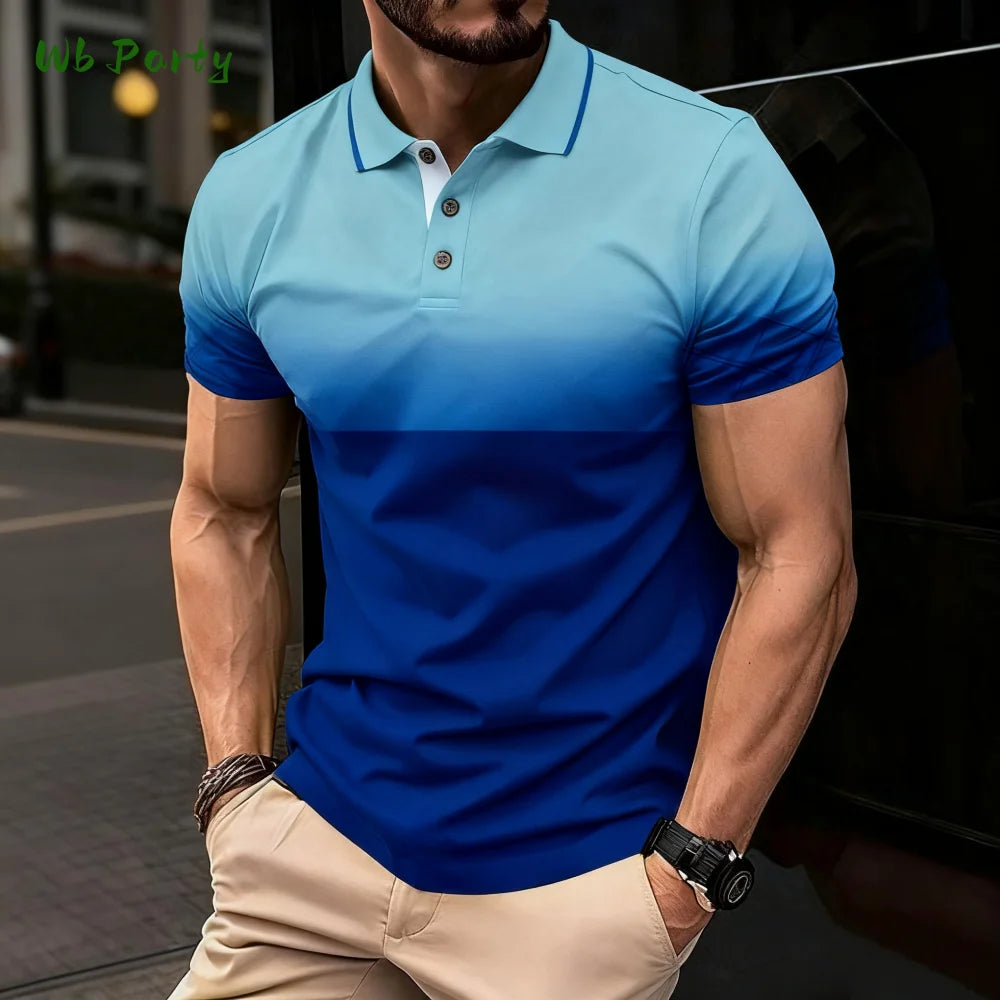 Summer Men's Polo Men's Casual Short Sleeve Polo Shirt Striped Color Block Design Sporty Polo Style Collared Polo Shirts for Man