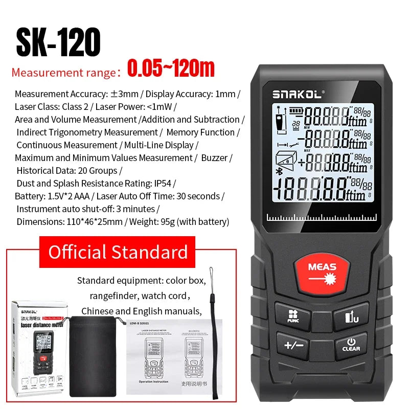 Snakol Digital Laser Distance Meter Rangefinder 50m/70m/100m/120m - Trena Roulette Ruler Tape for Measurement