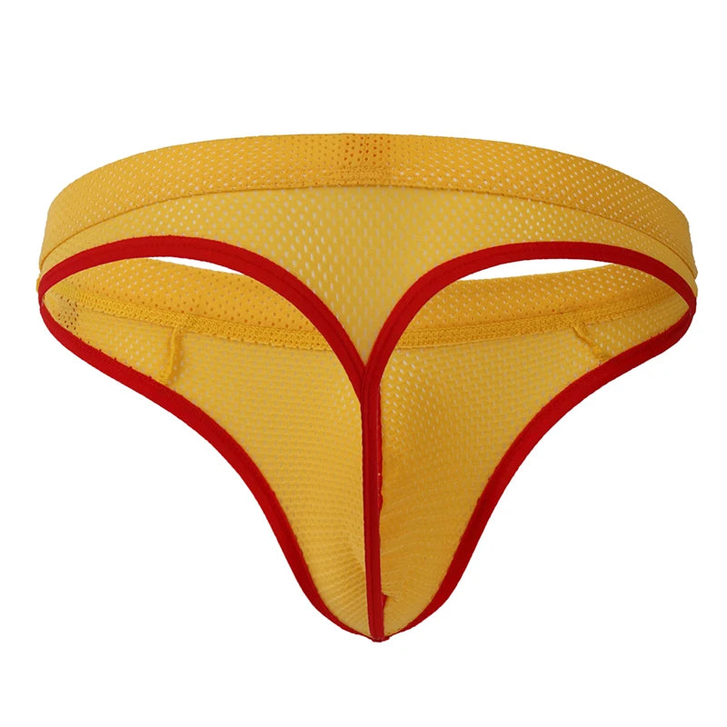 Men's Low Waist Thongs Breathable Nylon Mesh T Briefs Comfortable Underwear