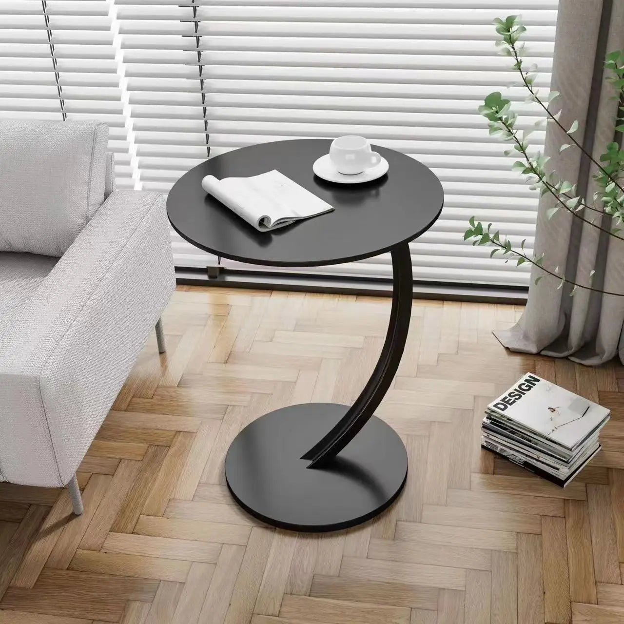 Space Saving Round End Table, Movable Small Accent Table with Drawer for Living Room, Bedroom,  Easy  Roll  Nightstand