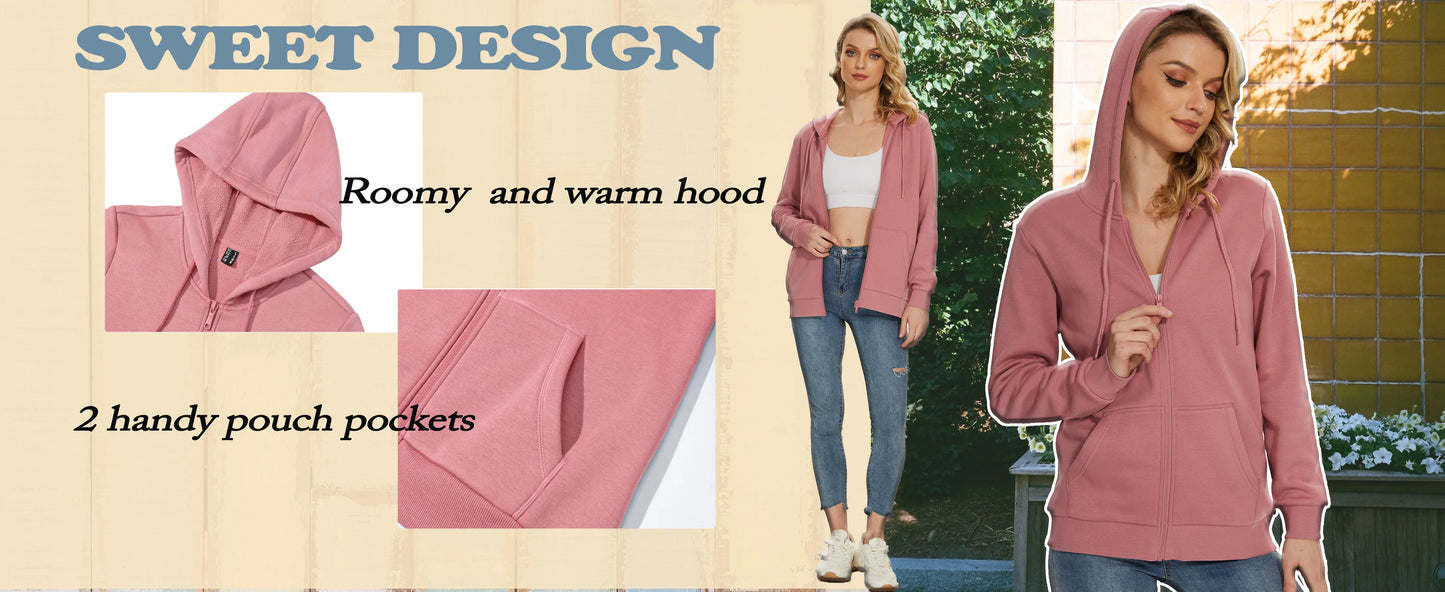 TACVASEN Spring Fleece Lining Sweatshirts Jacket Womens French Long Hoodies Full Zip Up Jacket Casual Streetwear Outdoor Coats