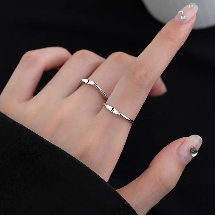 New 925 Sterling Silver Letter Ring Charm Personality Simple Style Woman Ring Birthday Gift for Friends Exquisite Jewelry