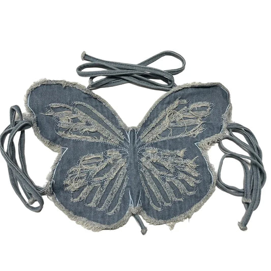 Women Summer Tank Tops, 3D Butterfly Shaped Halter Neck Sleeveless Self Tie Backless Crop Tops for Ladies