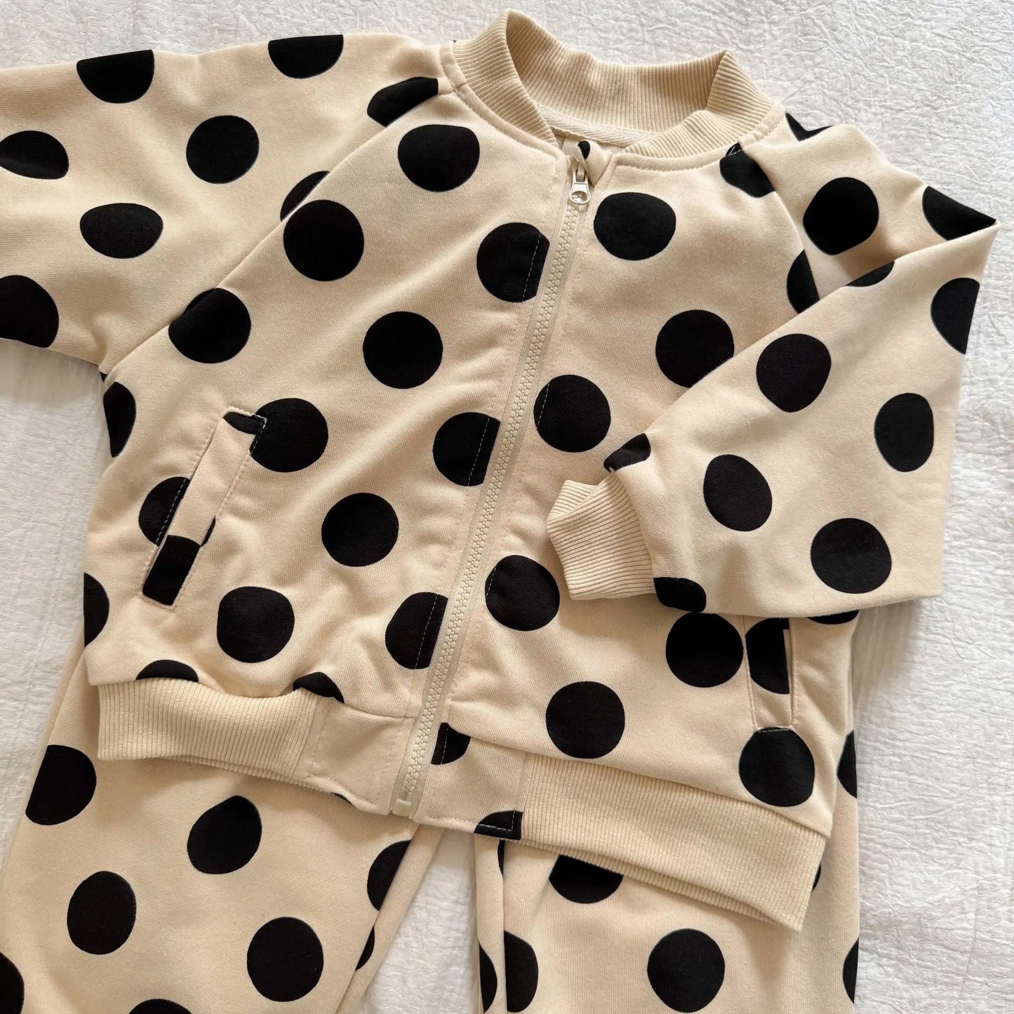 2025 Autumn New Children Long Sleeve Clothes Set Boys Girls Zipper Coat + Sweat Pants 2pcs Suit Kids Casual Polka Dot Outfits
