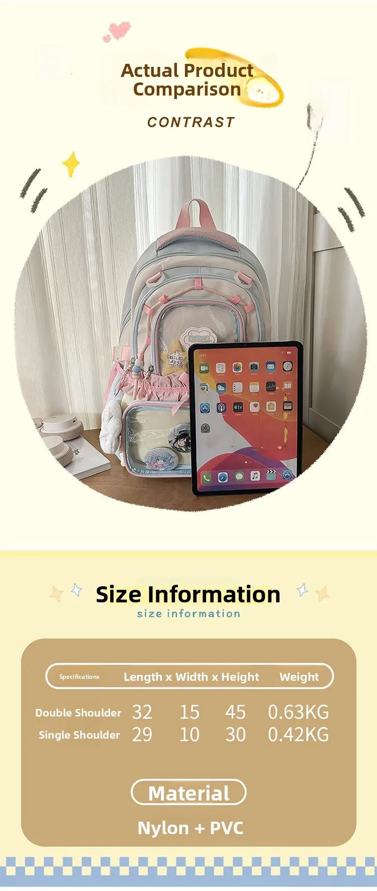 Large Capacity Children's School Bag Set for Girls Primary And Middle School Double Shoulder Backpack Sweet College Style