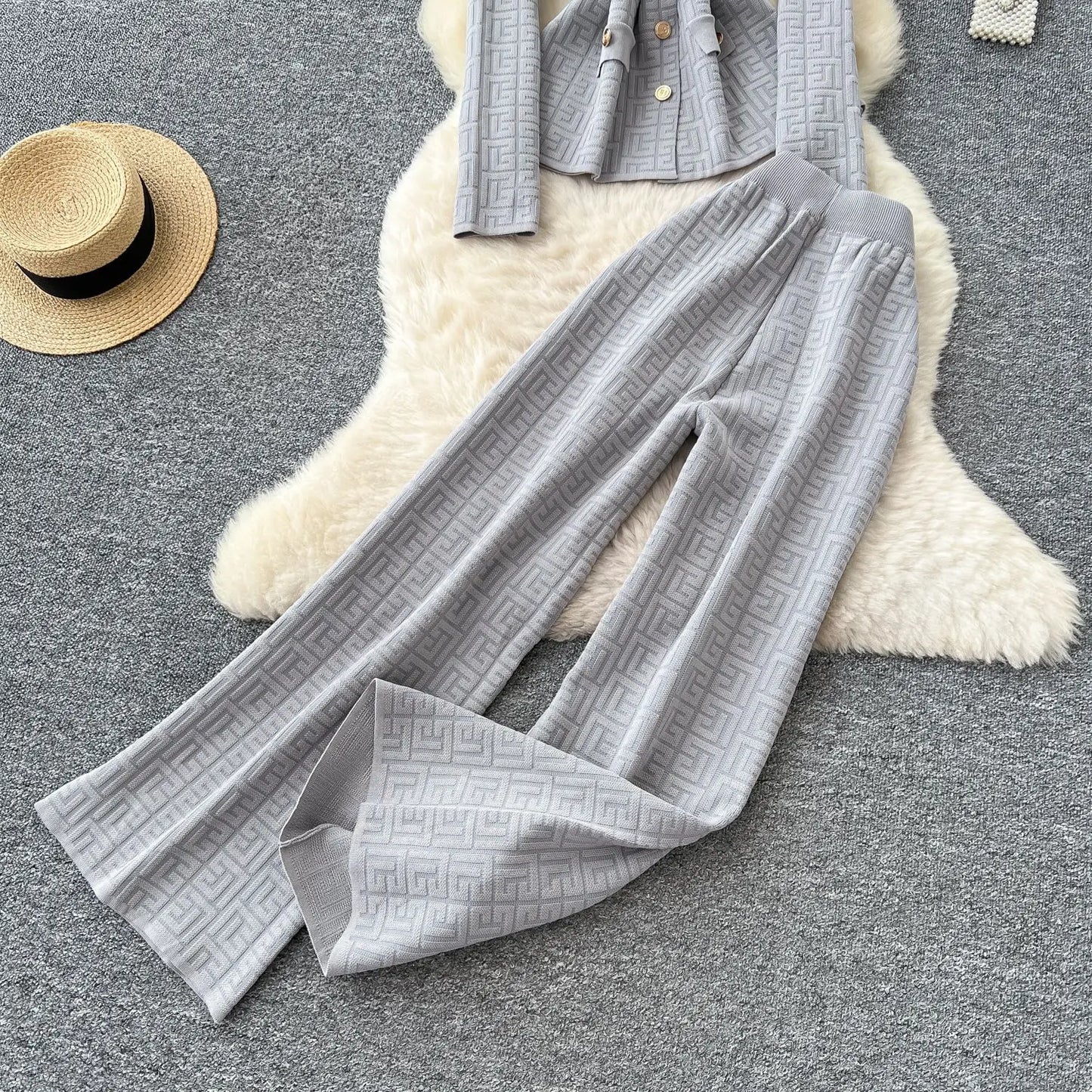 Pant Set Women Two Piece Sets Turn Down Collar Full Sleeve Tops Wide Leg Long Pants High Elastic Waist Y2k Streetwear Elegant