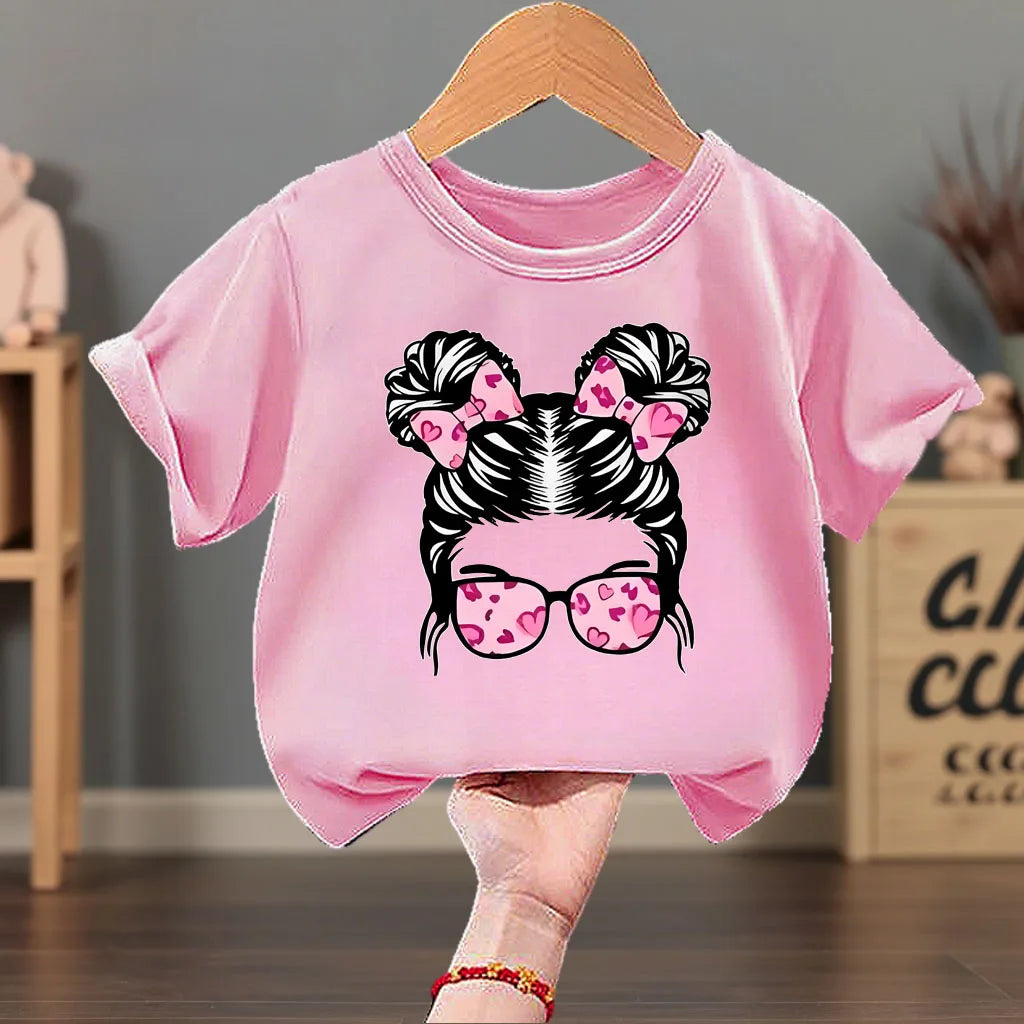 Summer Girls Casual T Shirts Fashion Printed Children's Short Sleeve Tops Kids Breathable Comfy Outdoor Tee Black Pink White