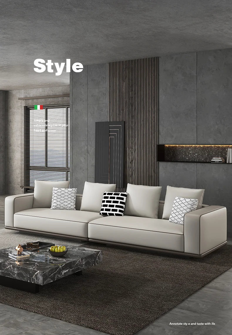 Modern Simple Leather Sofa Living Room Modern Large Flat Floor Large Household Type First Layer Cowhide Inline Tofu Block Sofa