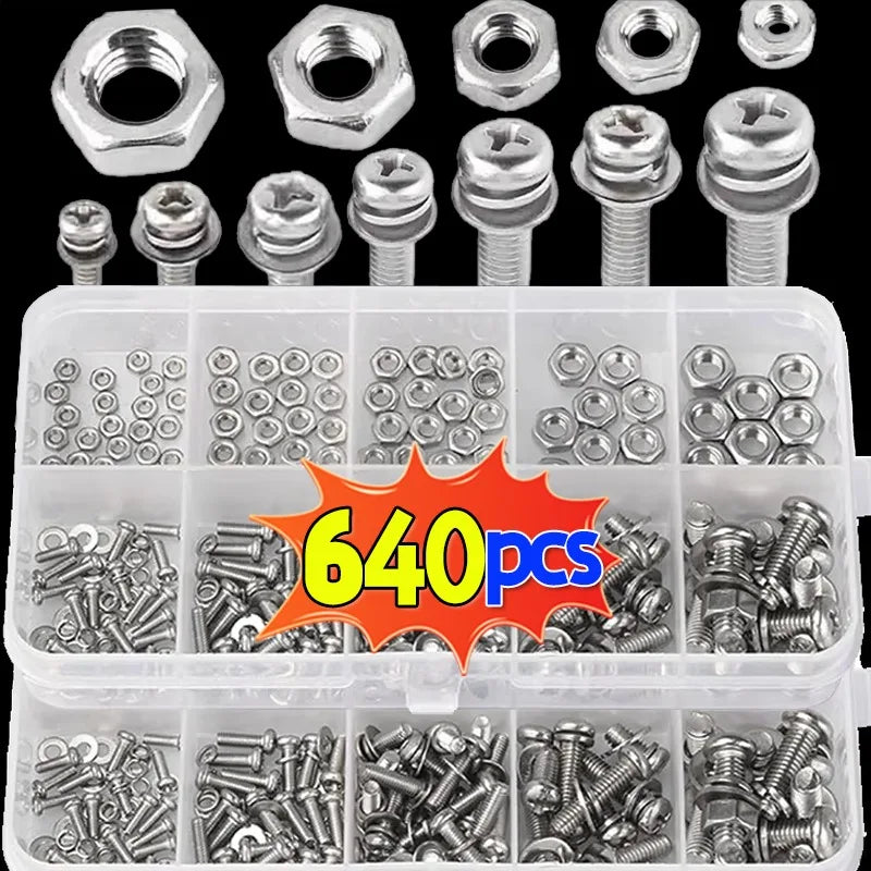 Stainless Steel Screws Nuts Set Cross Slotted Round Flat Washer Bolts Fasteners Nuts And Bolts Hardware Assortment Kits