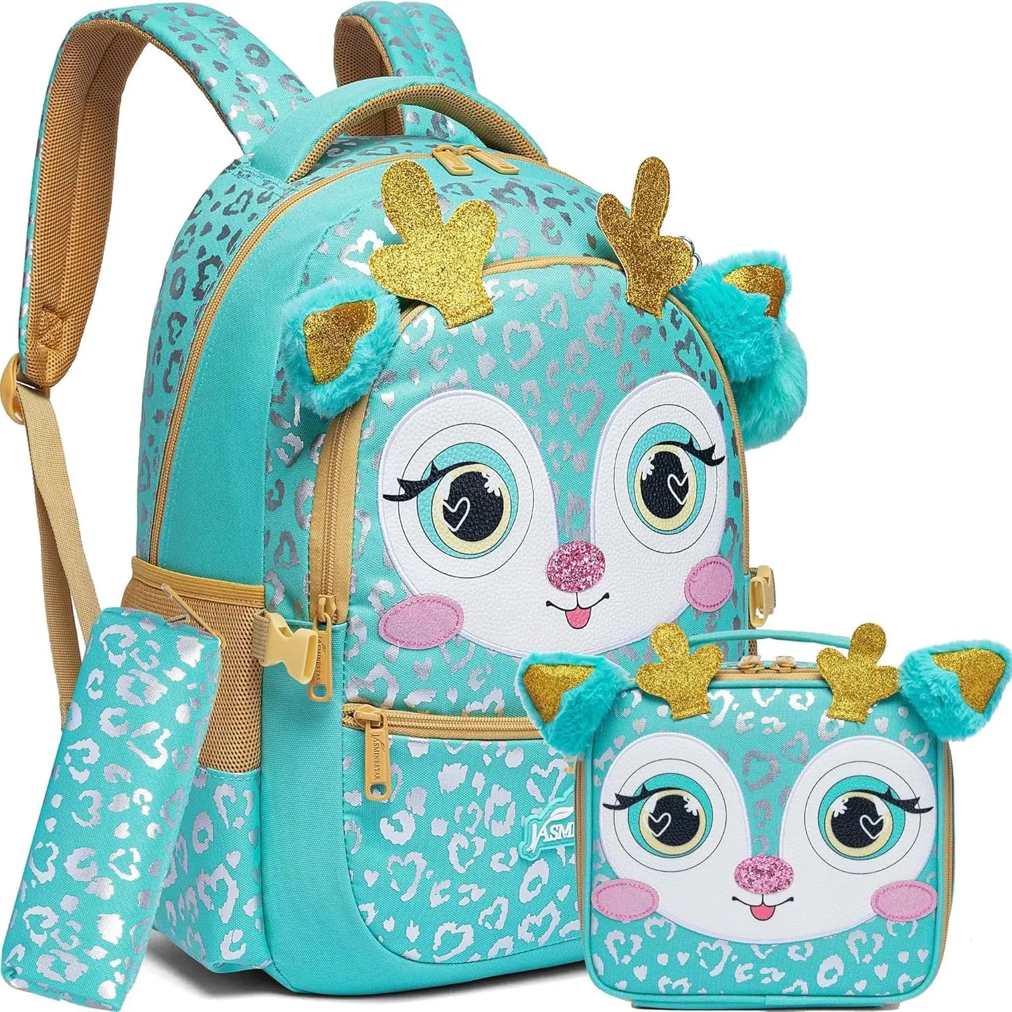 Cute School Backpack for Girls Children Shoulder Bag with Insulated Lunch Box Casual Daypack for Students Back To School Gift