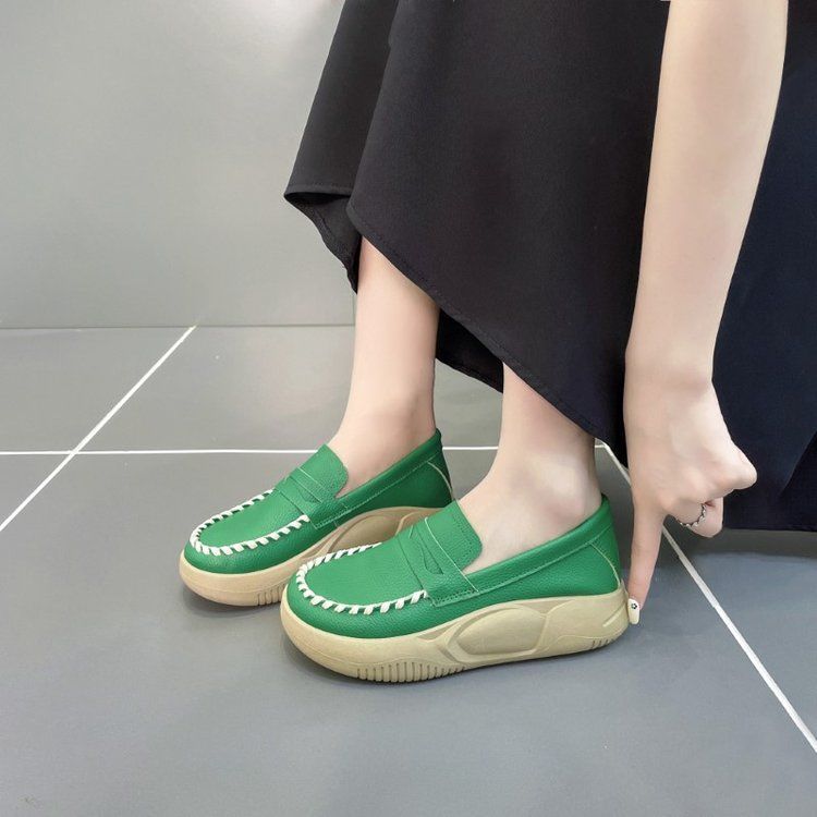 Woman Footwear Low Leather High on Platform Shoes for Women Loafers White Casual Daily Routine Autumn Offer Korean Fashion 2025