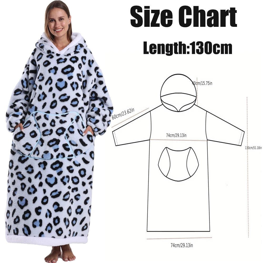 Extra Long Women Halloween Blankets with Sleeves Winter Plush Fleece Homewear Christmas Pajamas Adult Warm Oversized Hoodies