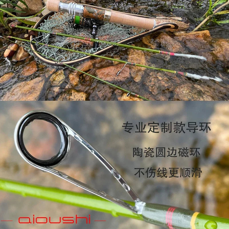 Trout fishing rod AIOUSH-FRP, versatile ejection tip, 1.45 meters long, ideal for traveling and transportation, extremely soft