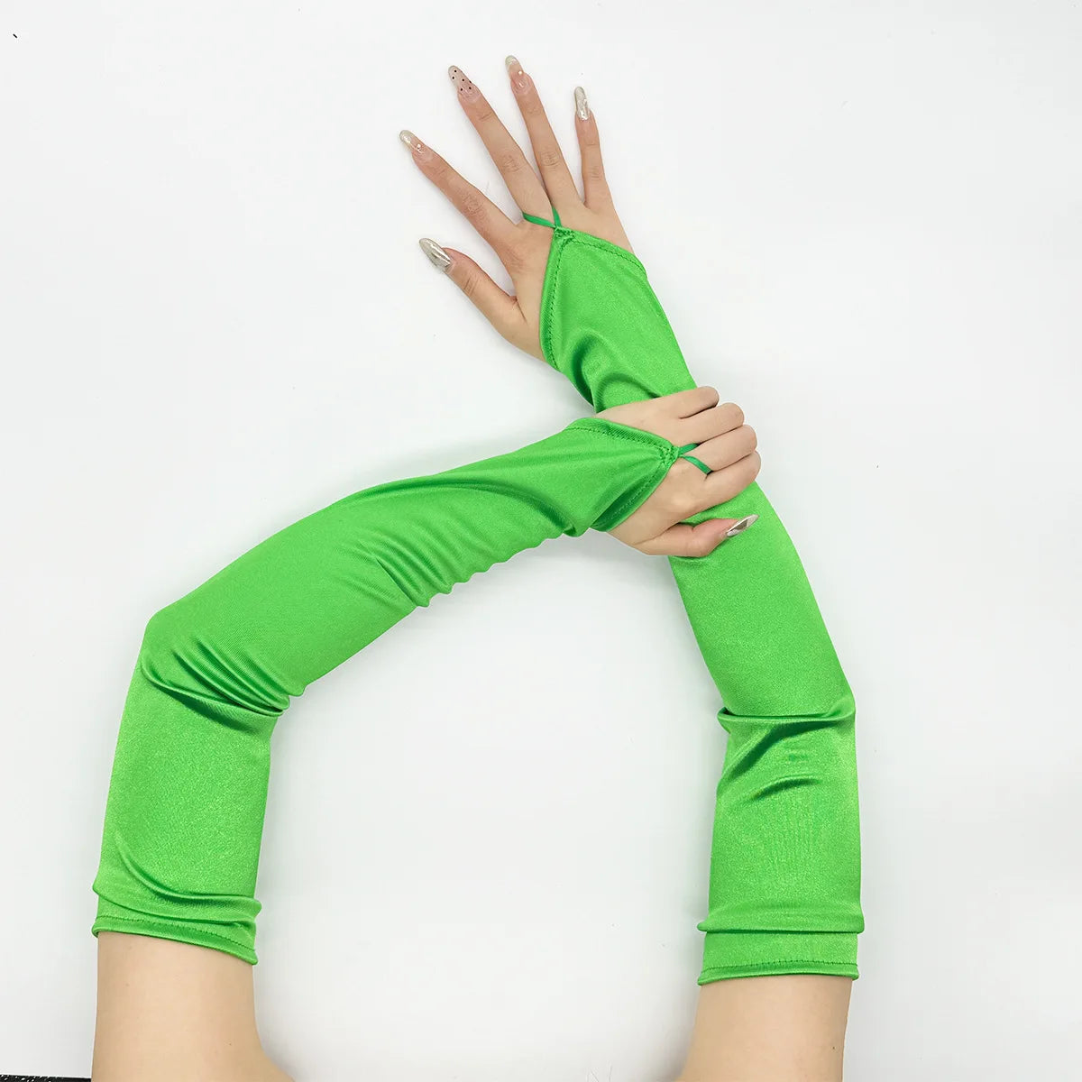 Ladies' Gloves, Long Hook-Finger Tinted Gloves, Ball Gloves, Bride's Wedding Dress Gloves, Sun-Protective Fashion Gloves C101