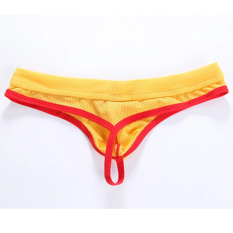 Men's Low Waist Thongs Breathable Nylon Mesh T Briefs Comfortable Underwear