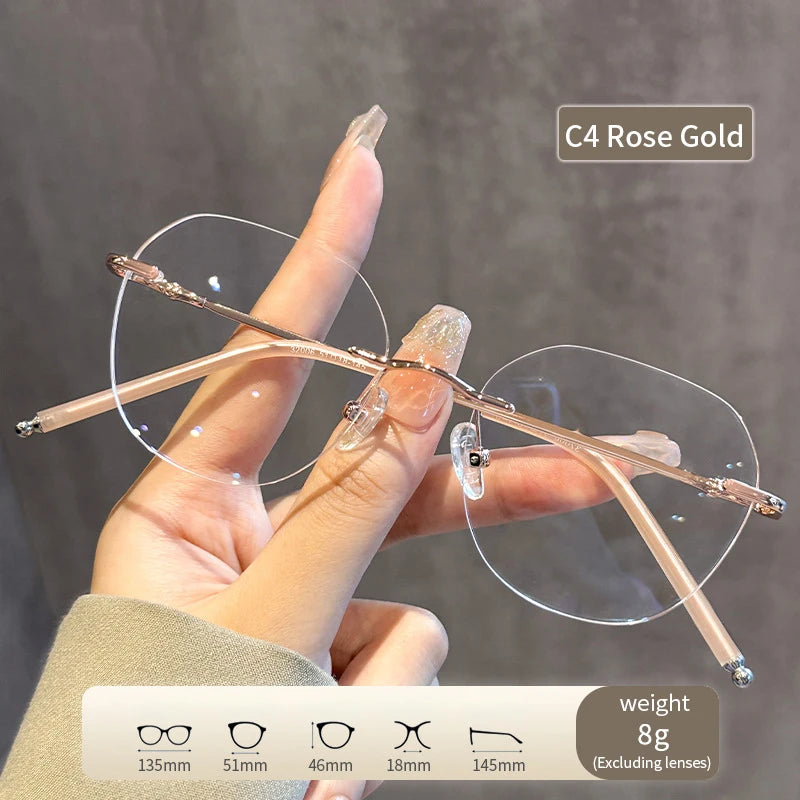 Xbora Fashion Women's Frameless Eyeglasses Frames Ultralight Polygon Men's Eyeglasses Frames Optical Prescription Glasses 32006